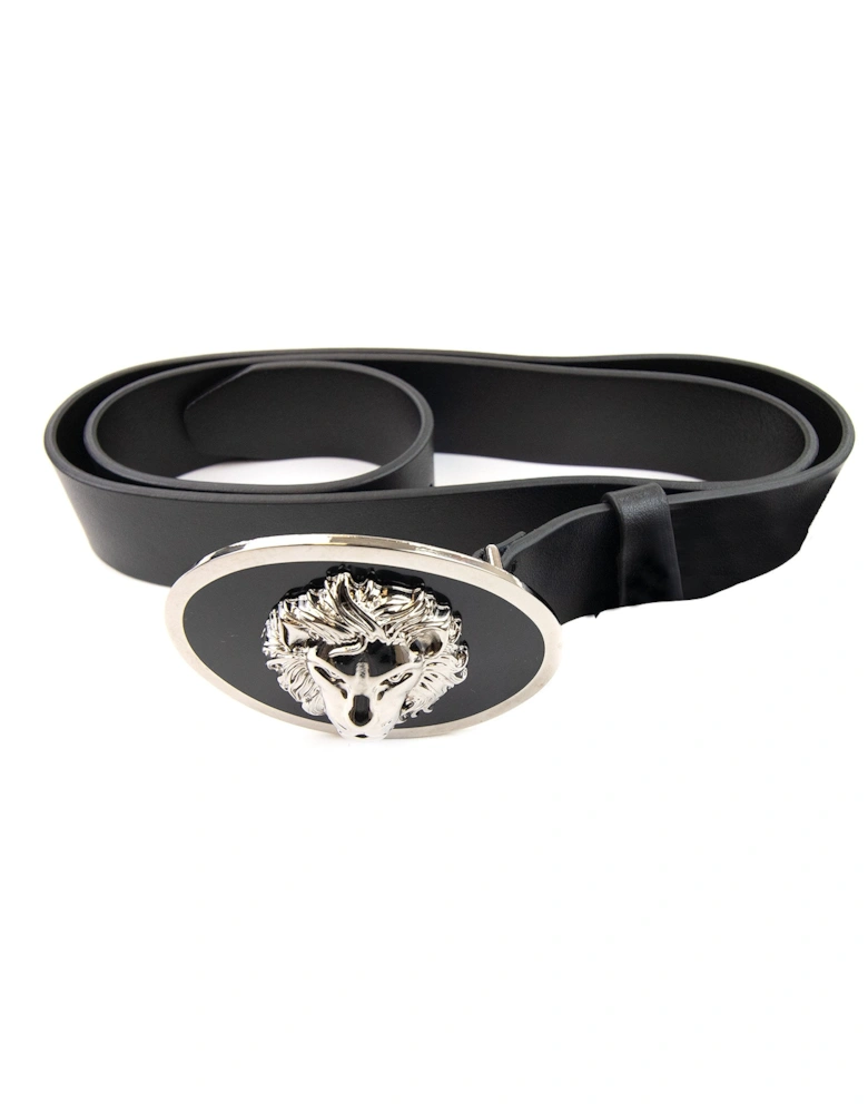 Versace Versus Oval Lion Buckle Belt Black