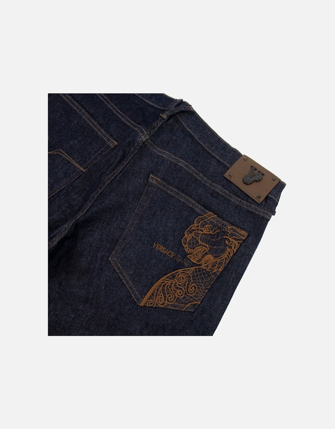 Jeans Lion Embroidered Slim Fit Jeans Dark Denim