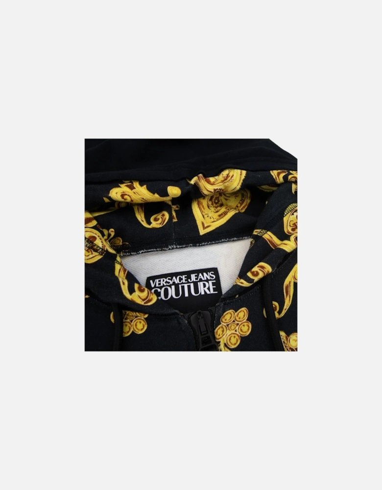 Jeans Couture All Over Printed Brocade Zip Up Hoodie Black