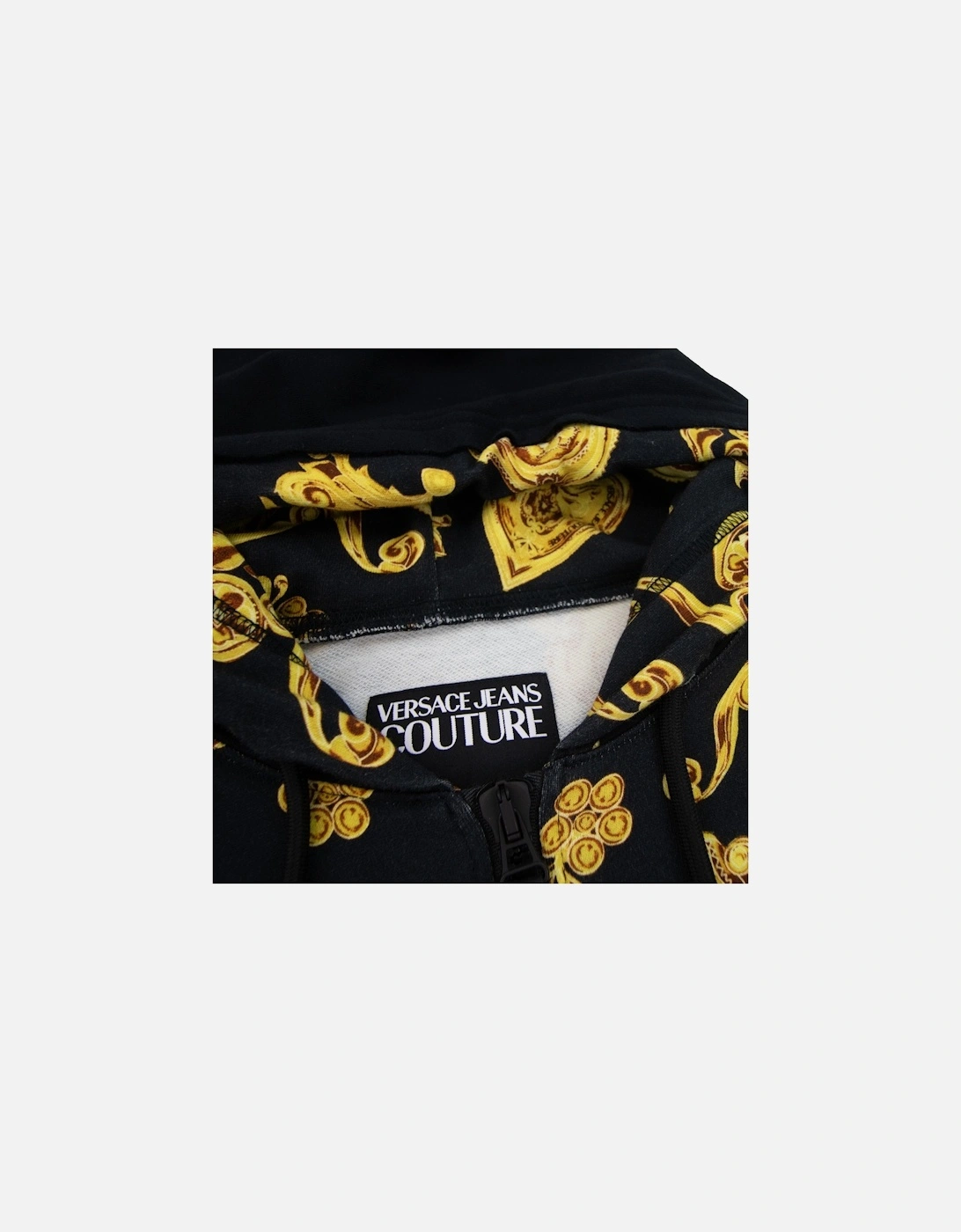 Jeans Couture All Over Printed Brocade Zip Up Hoodie Black