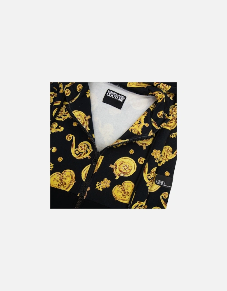 Jeans Couture All Over Printed Brocade Zip Up Hoodie Black