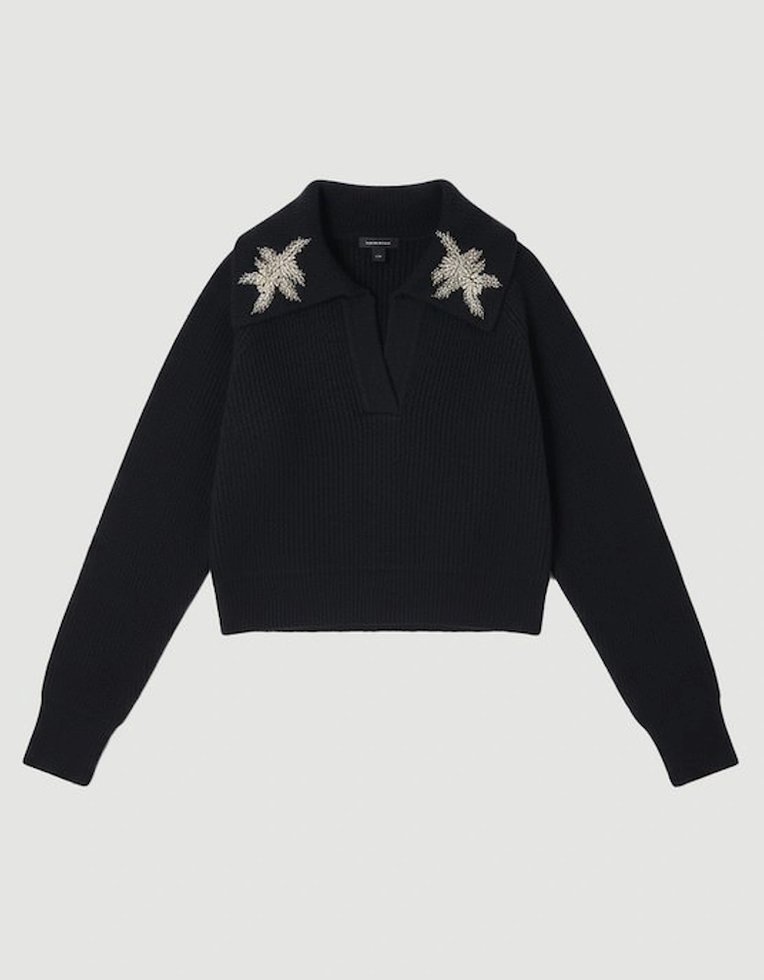 Embellished Cosy V Neck Collar Knit Jumper