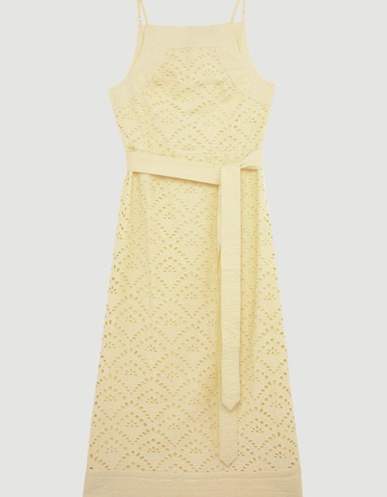 Cotton Broderie Woven Belted Maxi Dress