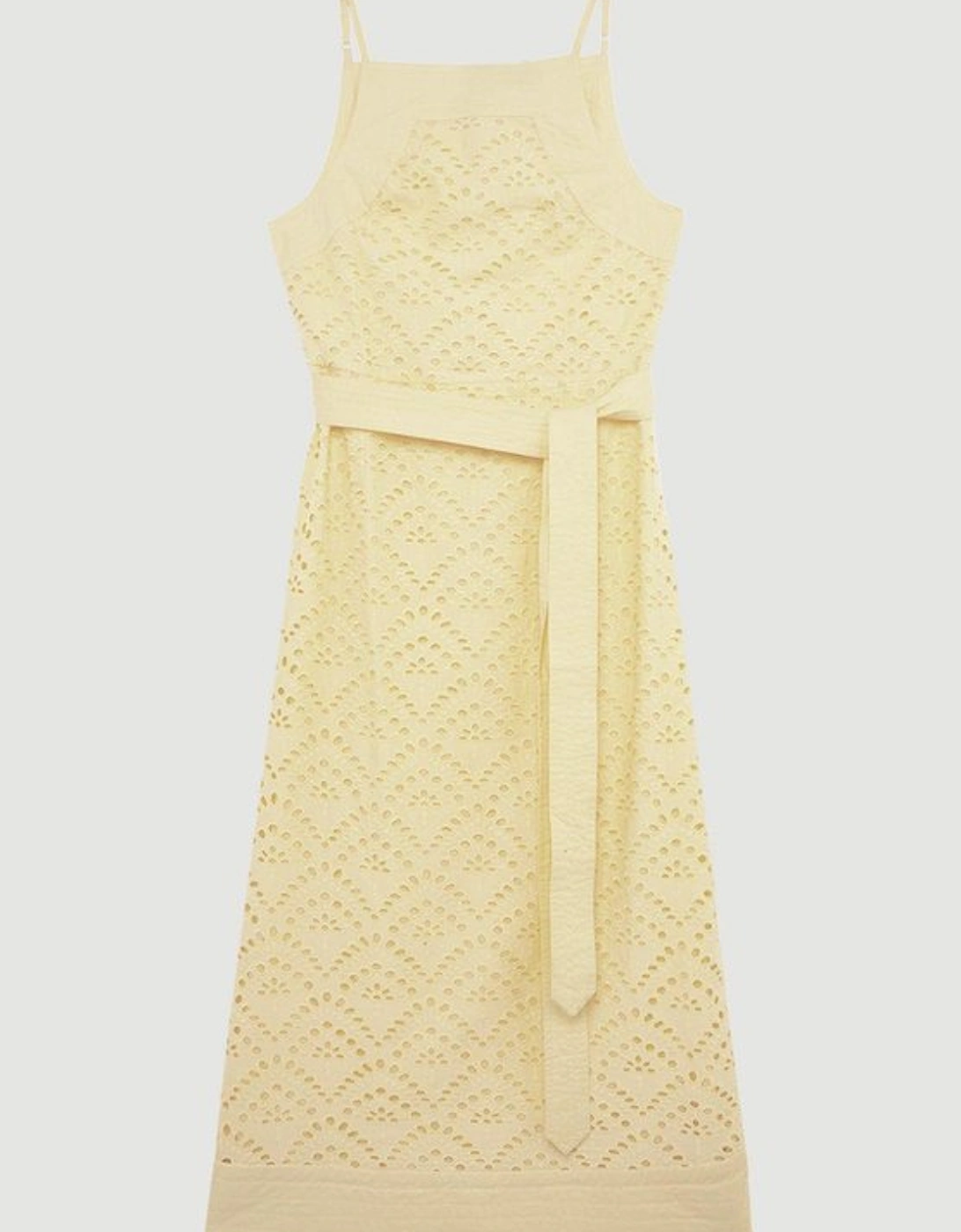 Cotton Broderie Woven Belted Maxi Dress