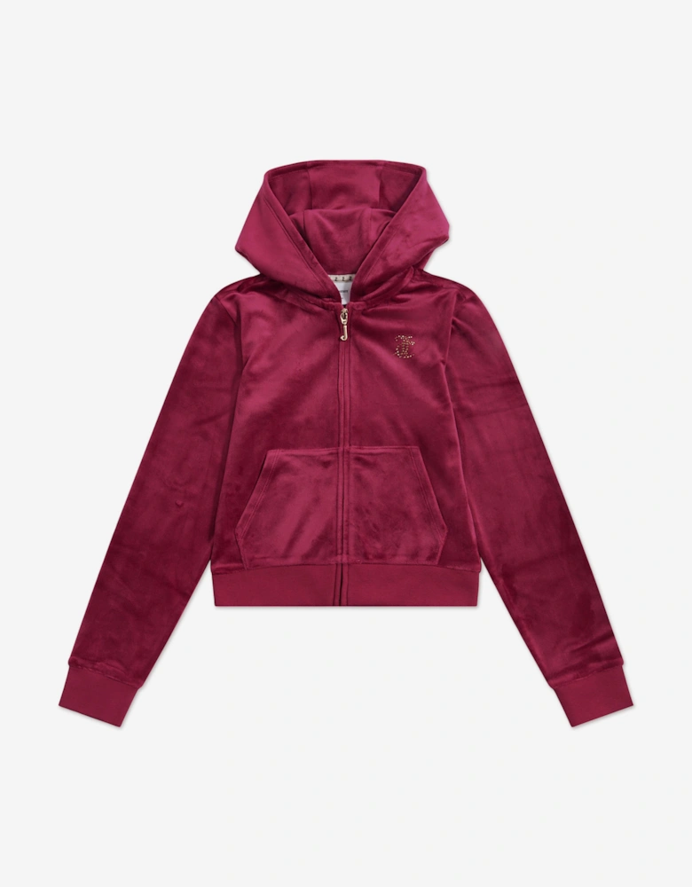 Girls Diamante Zip Up Top in Red