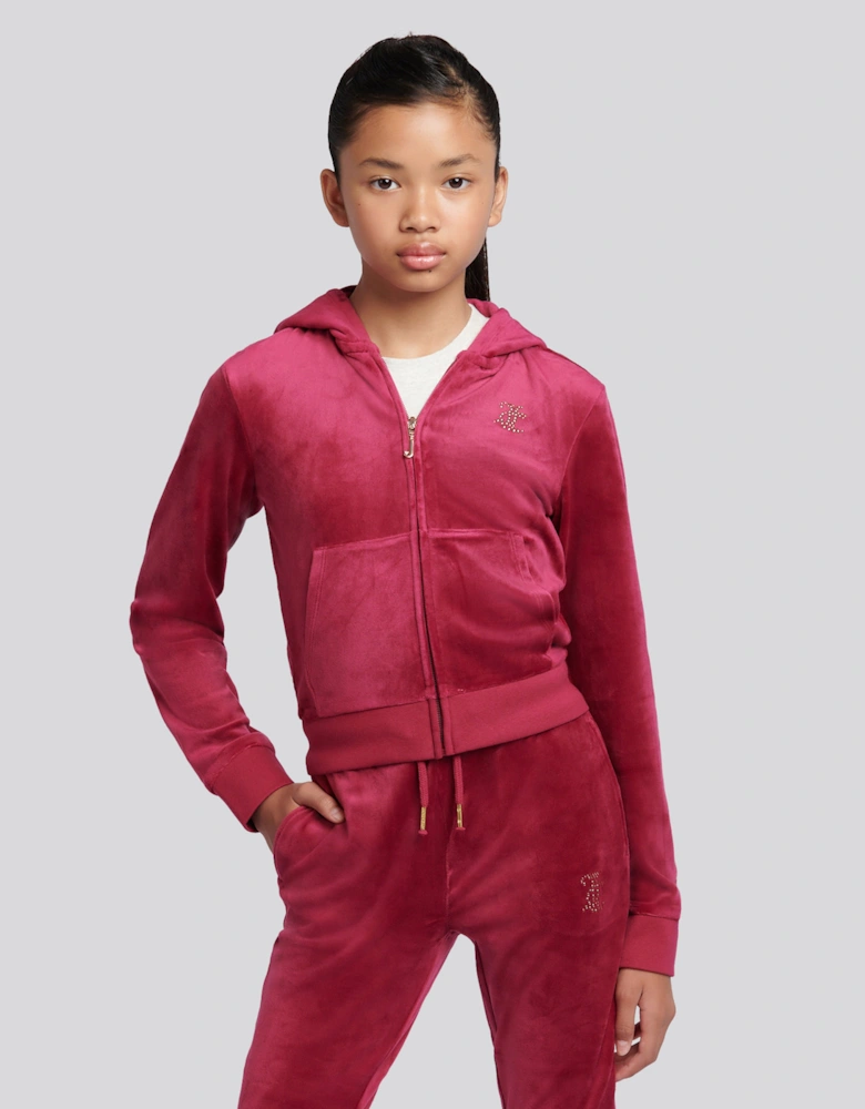 Girls Diamante Zip Up Top in Red