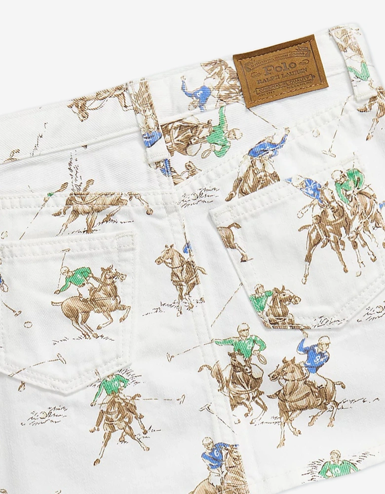 Girls Polo Player Denim Skirt in White