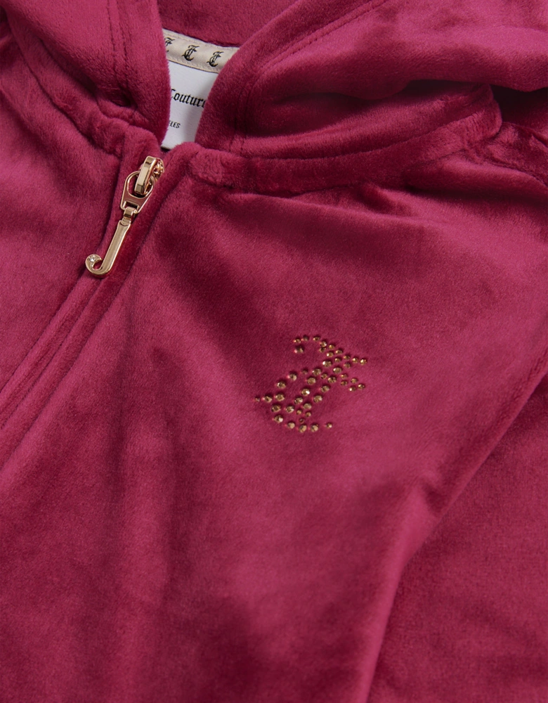 Girls Diamante Zip Up Top in Red