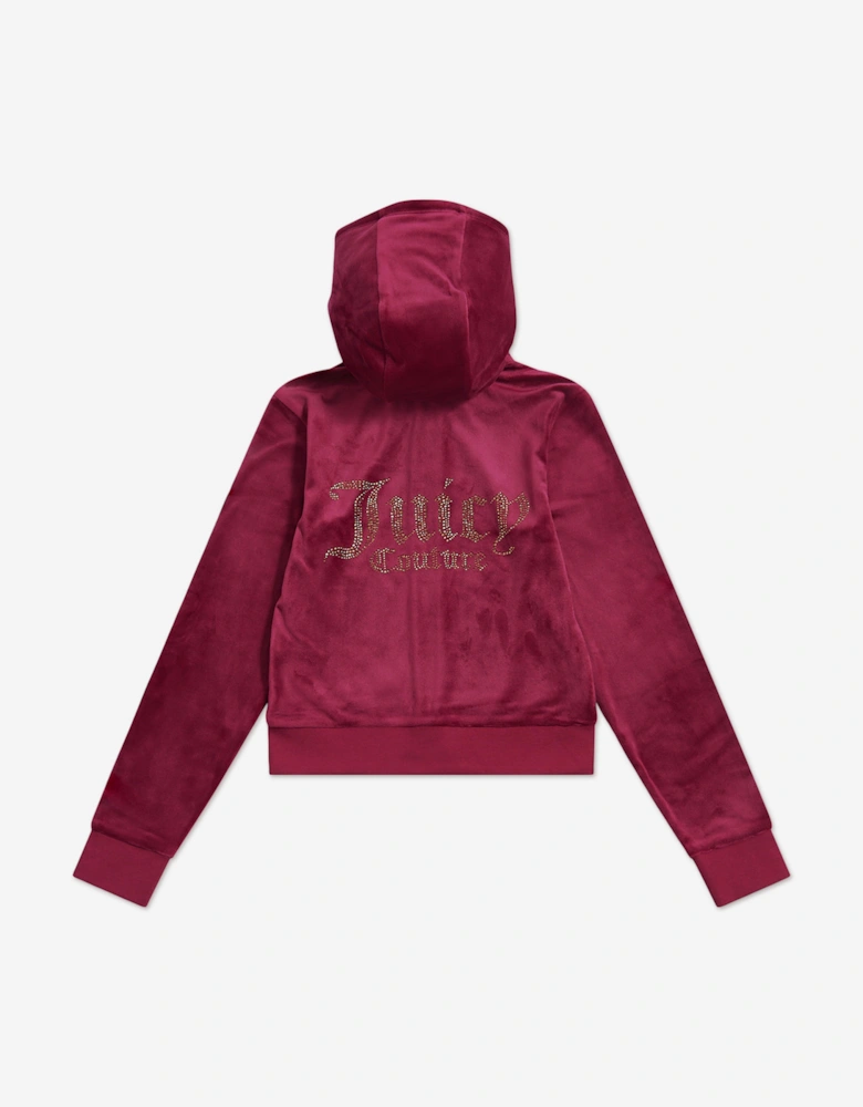 Girls Diamante Zip Up Top in Red