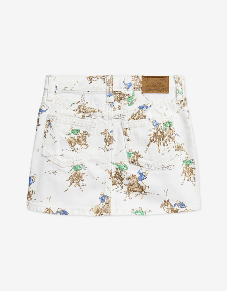 Girls Polo Player Denim Skirt in White