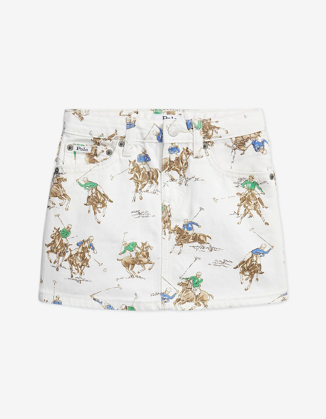 Girls Polo Player Denim Skirt in White, 5 of 4