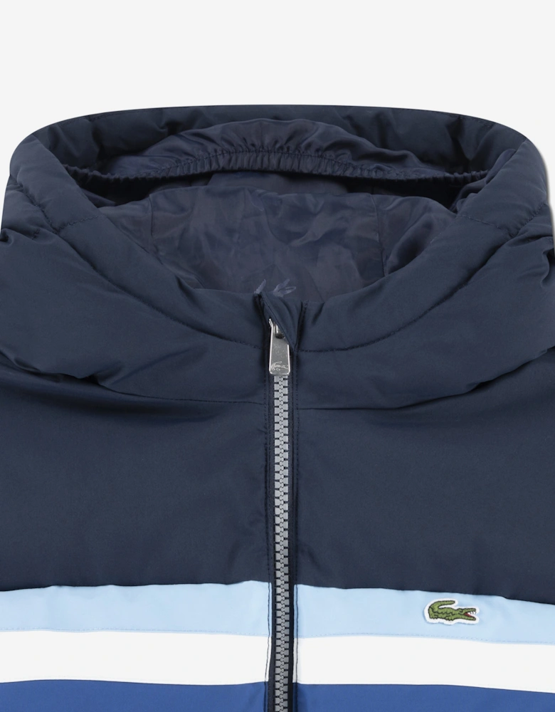 Kids Logo Chest Stripe Puffer Jacket in Navy