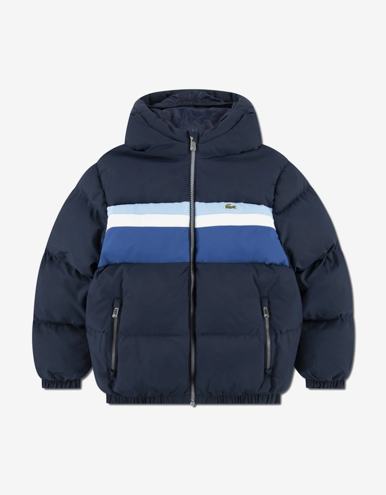 Kids Logo Chest Stripe Puffer Jacket in Navy