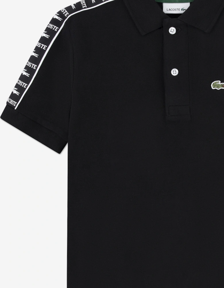Boys Carbonised Interlock Polo Shirt in Black