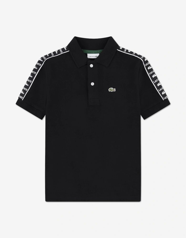 Boys Carbonised Interlock Polo Shirt in Black
