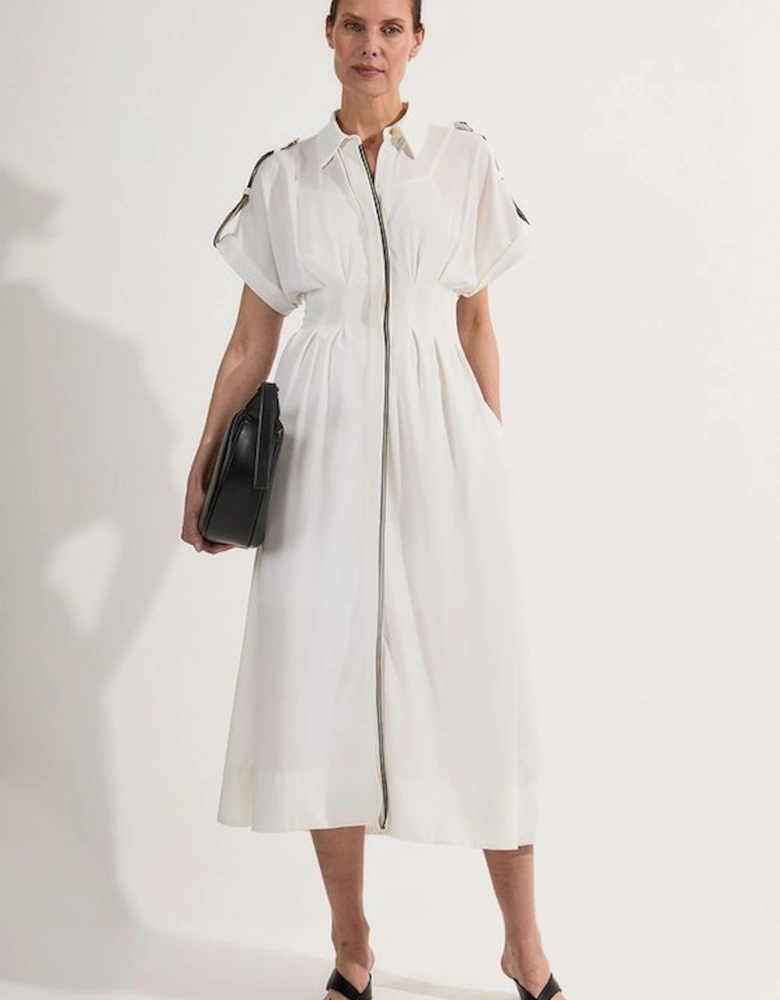 Petite Crepe Woven Shirt Dress With Contrast Stripe Trim