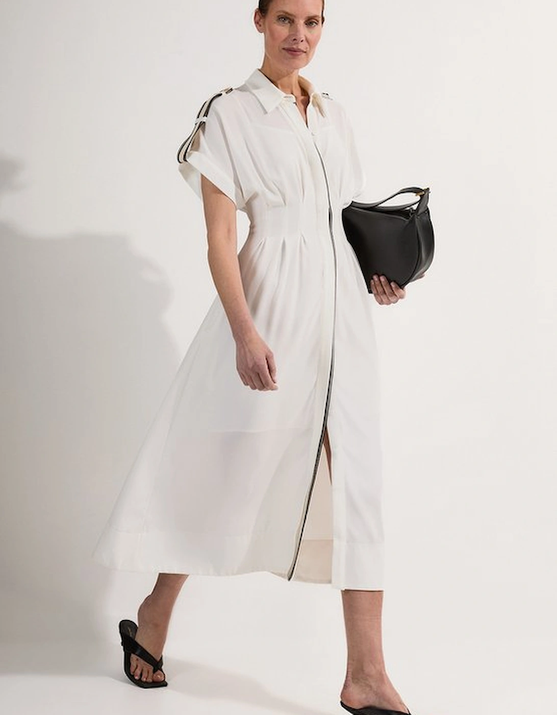 Petite Crepe Woven Shirt Dress With Contrast Stripe Trim, 4 of 3