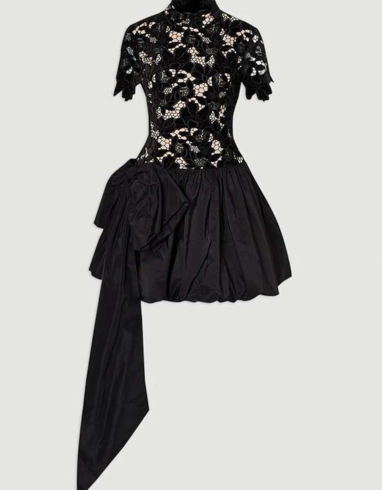 Cut Work bubble Hem Woven Mini Dress