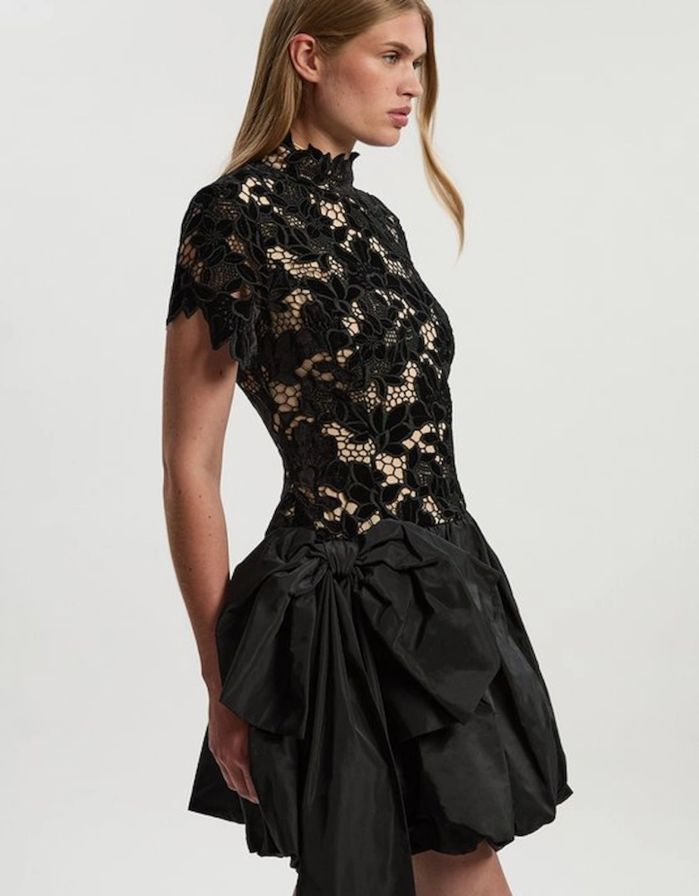 Cut Work bubble Hem Woven Mini Dress