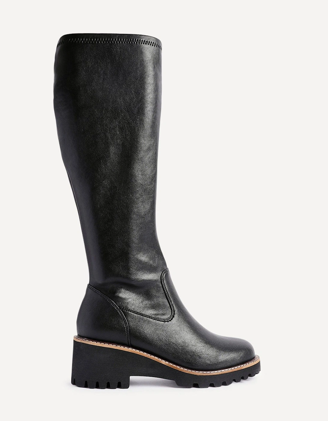 Resist Black Faux Leather Stretch Wedge High Leg Boot, 2 of 1