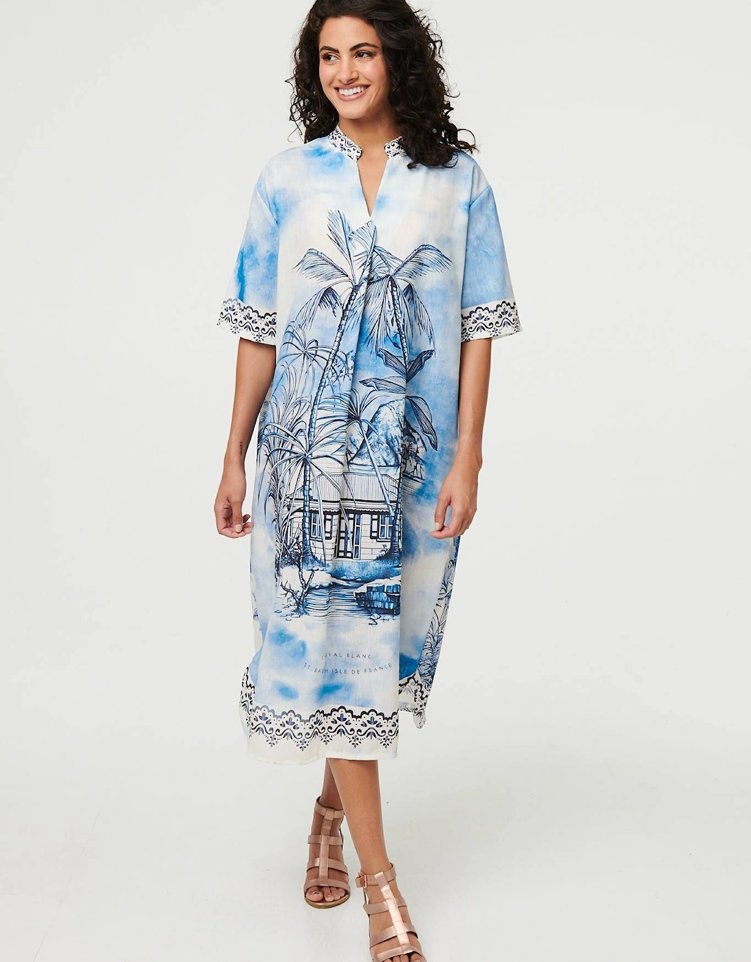 Abstract 1/2 Sleeve Midi Shift Dress, 2 of 1