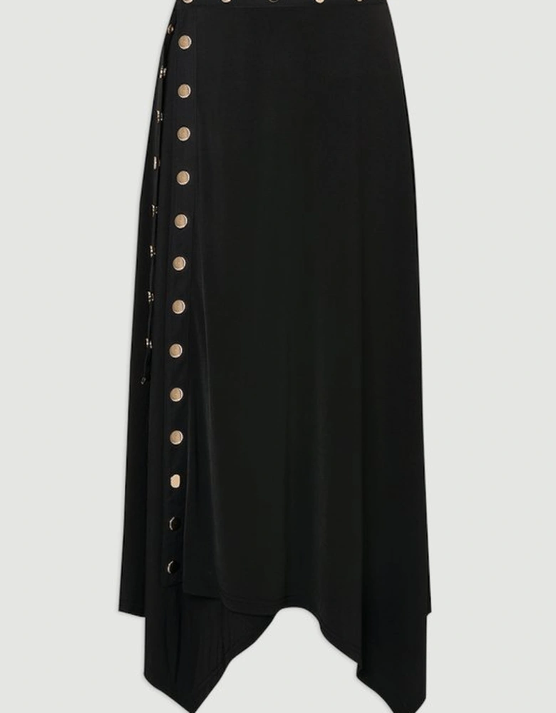 Drapey Crepe Hanky Hem Eyelet Detail Maxi Skirt