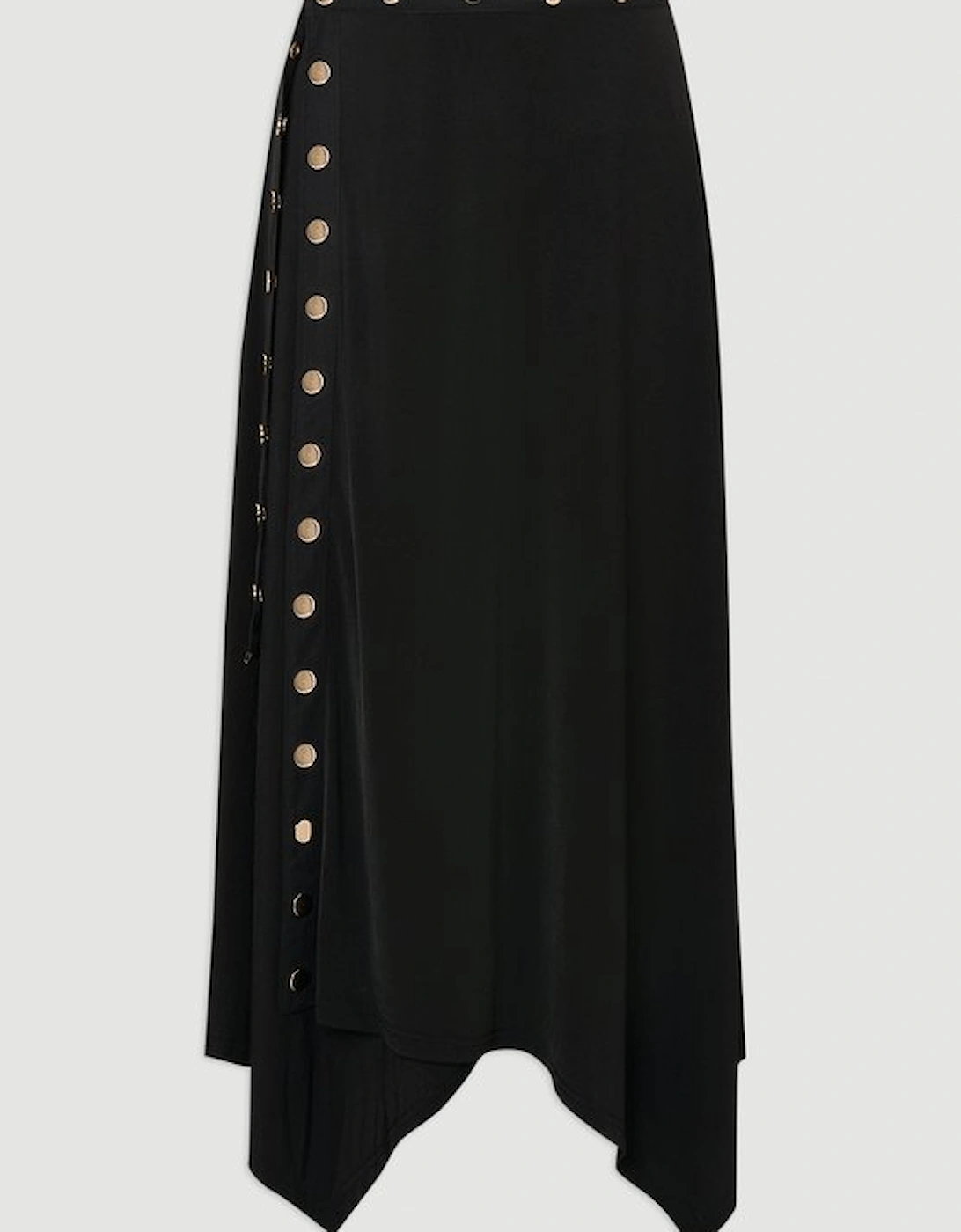 Drapey Crepe Hanky Hem Eyelet Detail Maxi Skirt