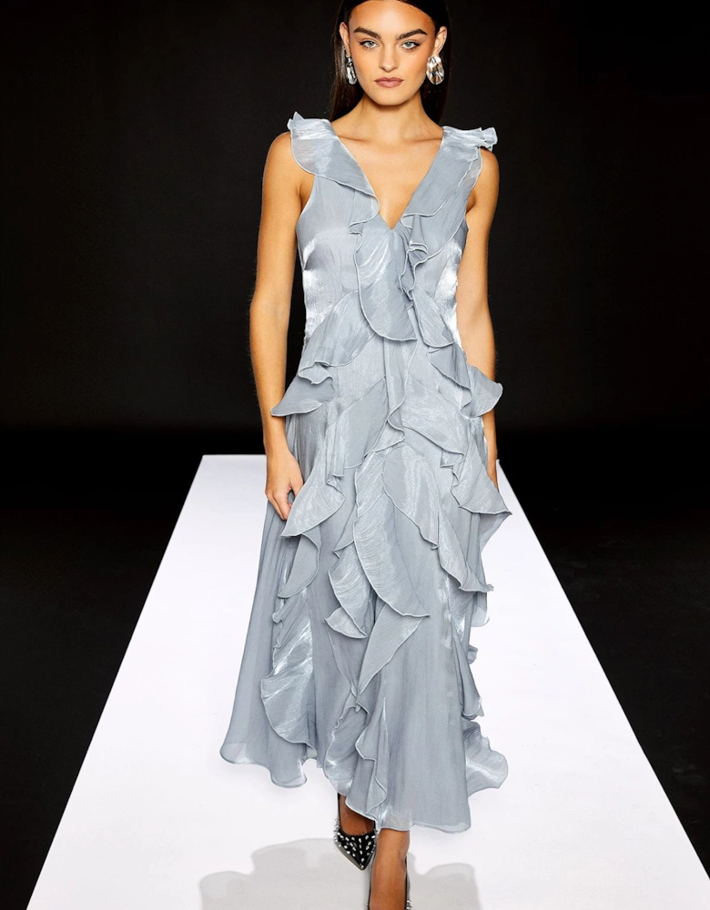 Ruffle V Neck Maxi Dress