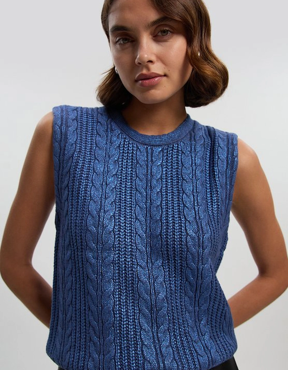 Foil Cable Knit Tank Top