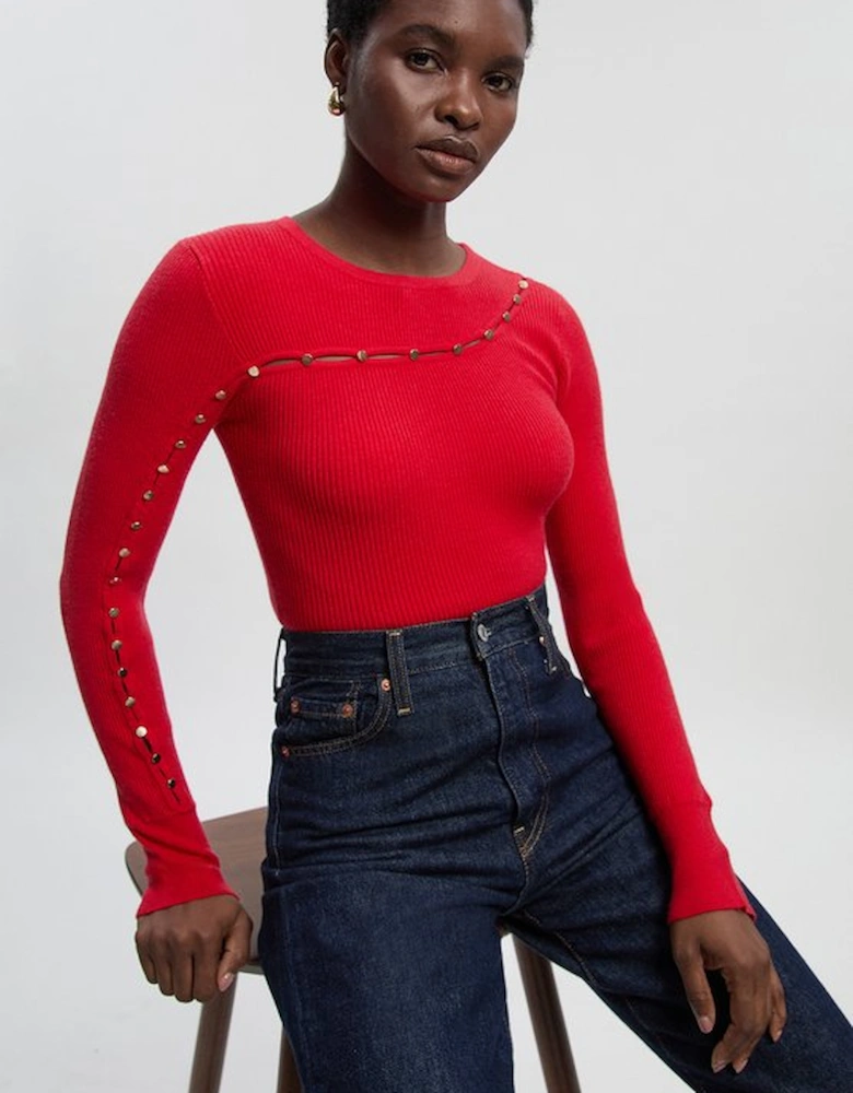 Viscose Blend Cut Out Trim Detail Knit Top