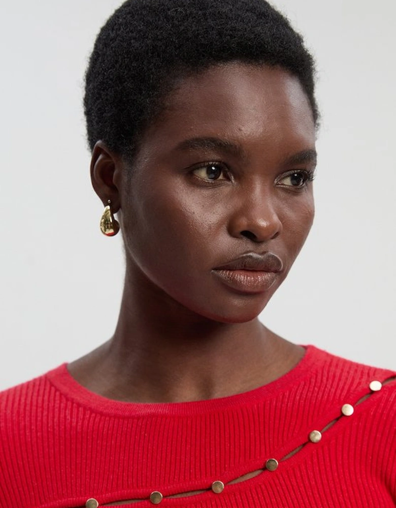 Viscose Blend Cut Out Trim Detail Knit Top