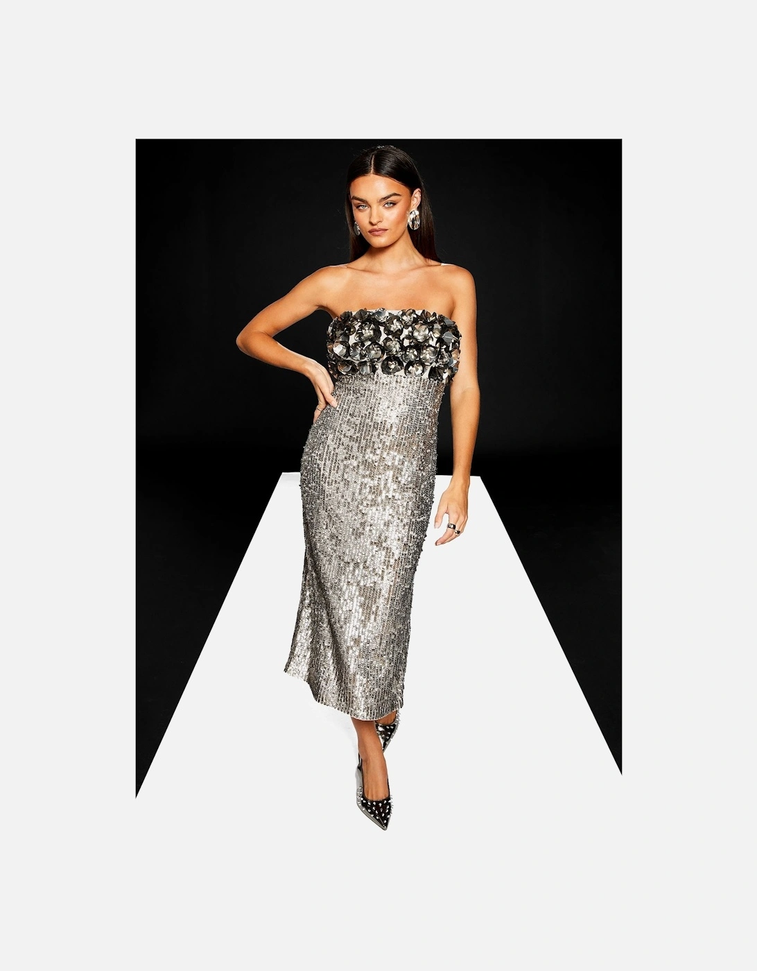 Sequin Corsage Column Midi Dress, 2 of 1