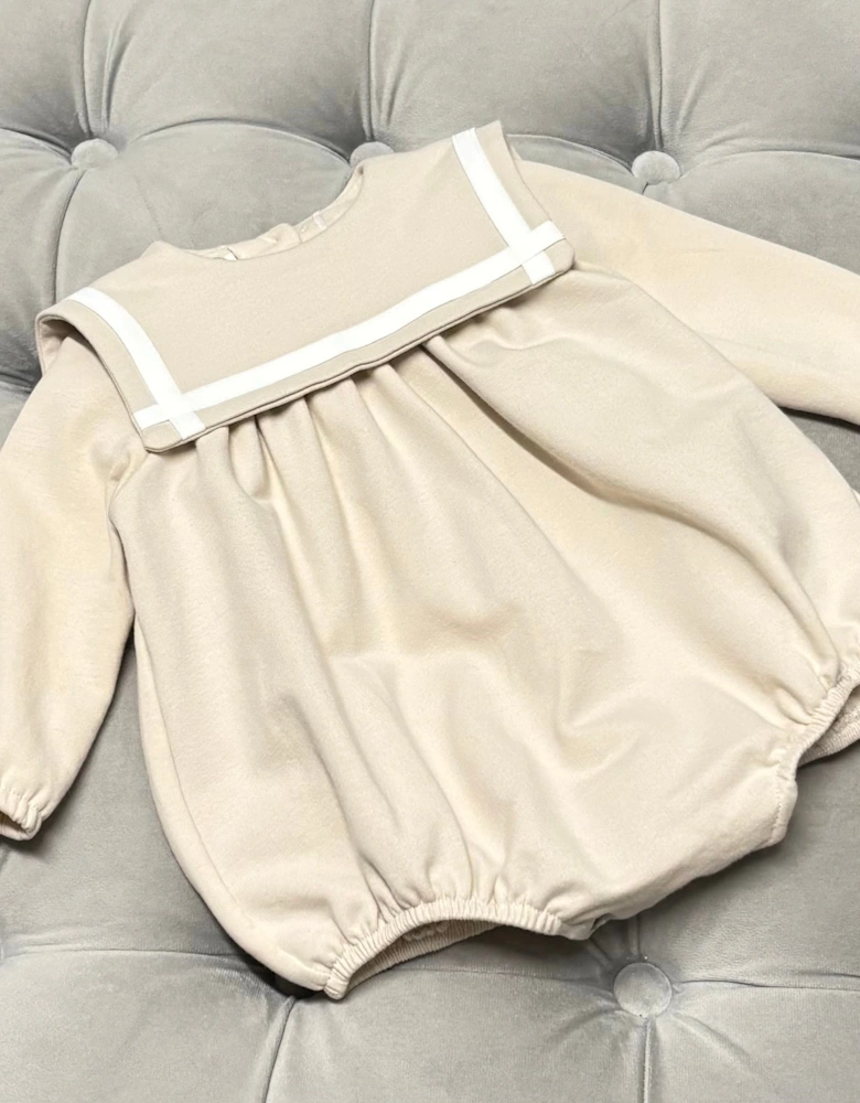 Boys Beige Jersey Sailor Collared Romper
