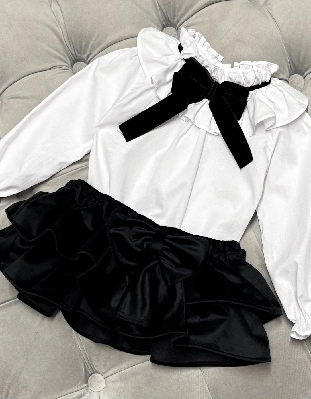 Girls Black Velvet Jam Pant Set, 2 of 1