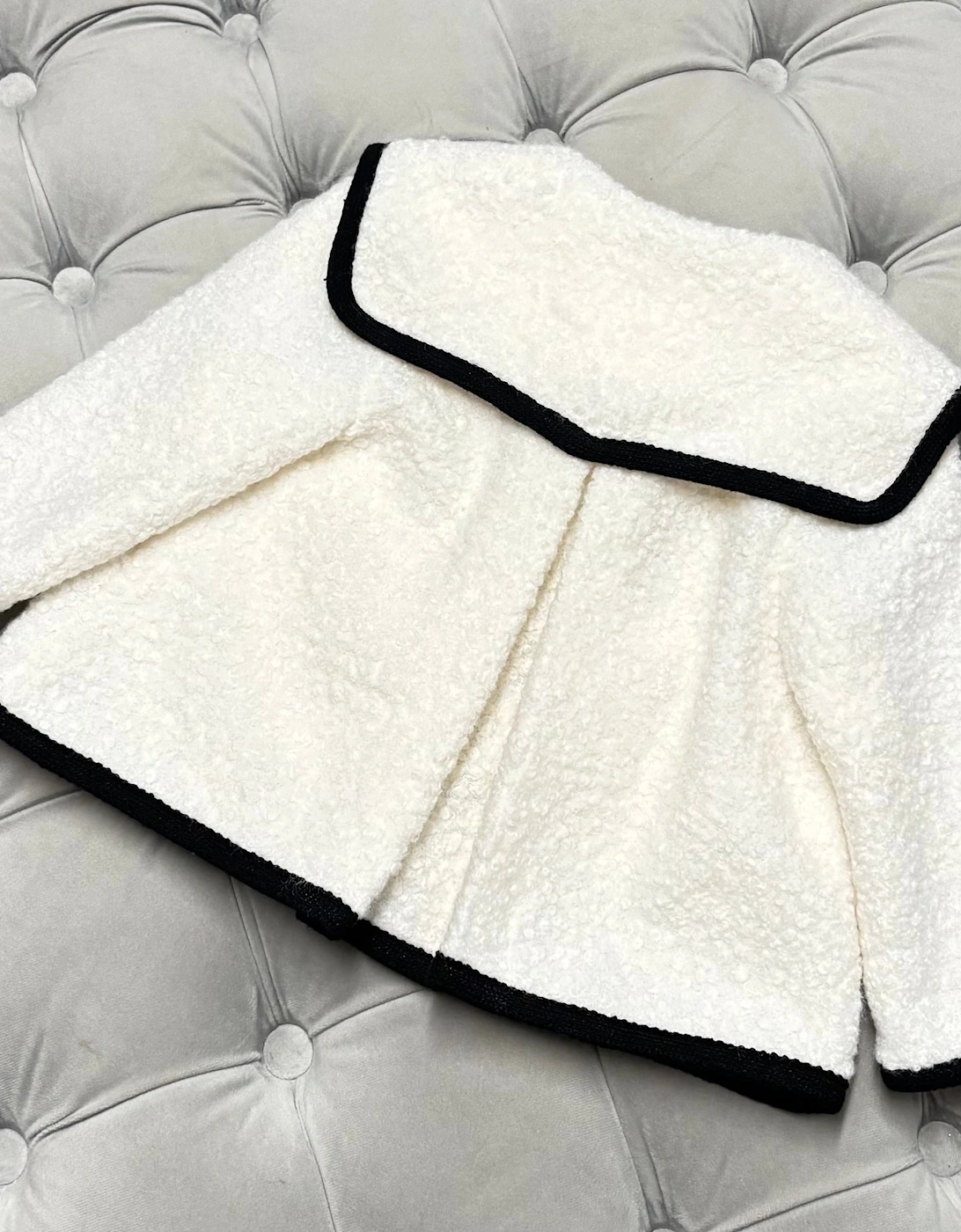 Girls Cream Boucle Black Trim Jacket