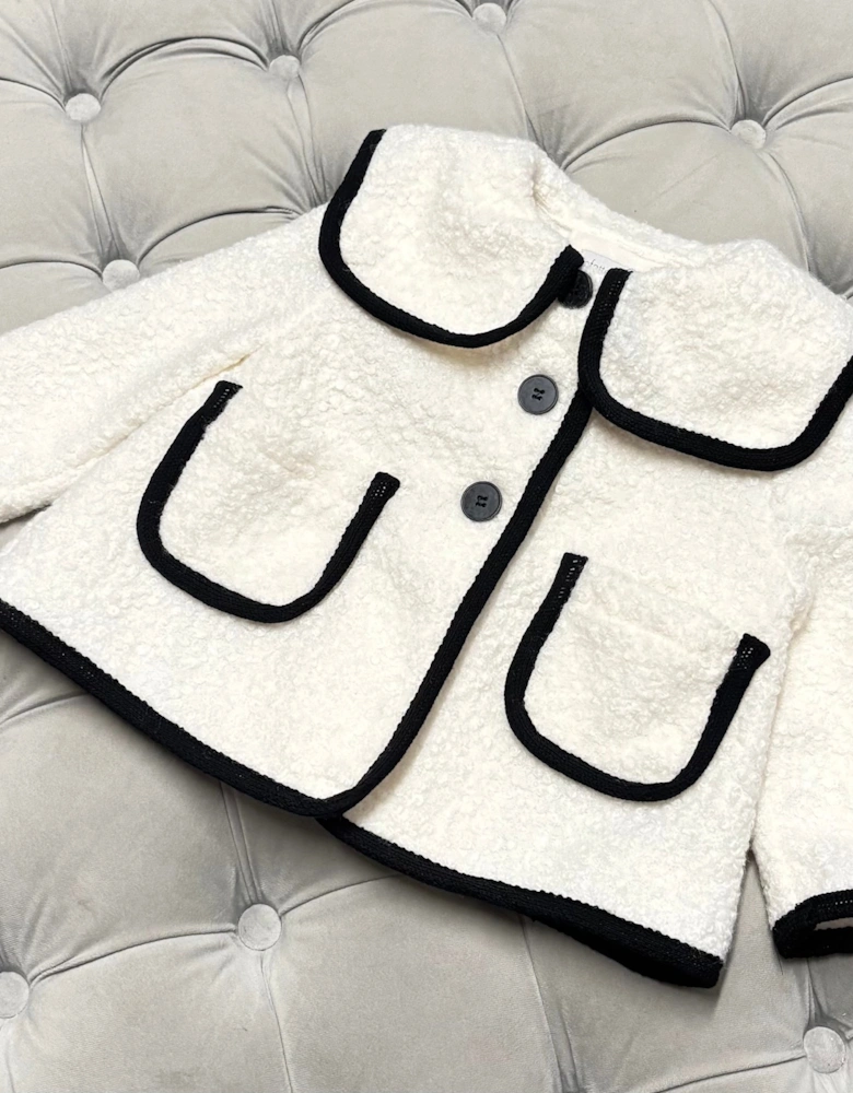 Girls Cream Boucle Black Trim Jacket