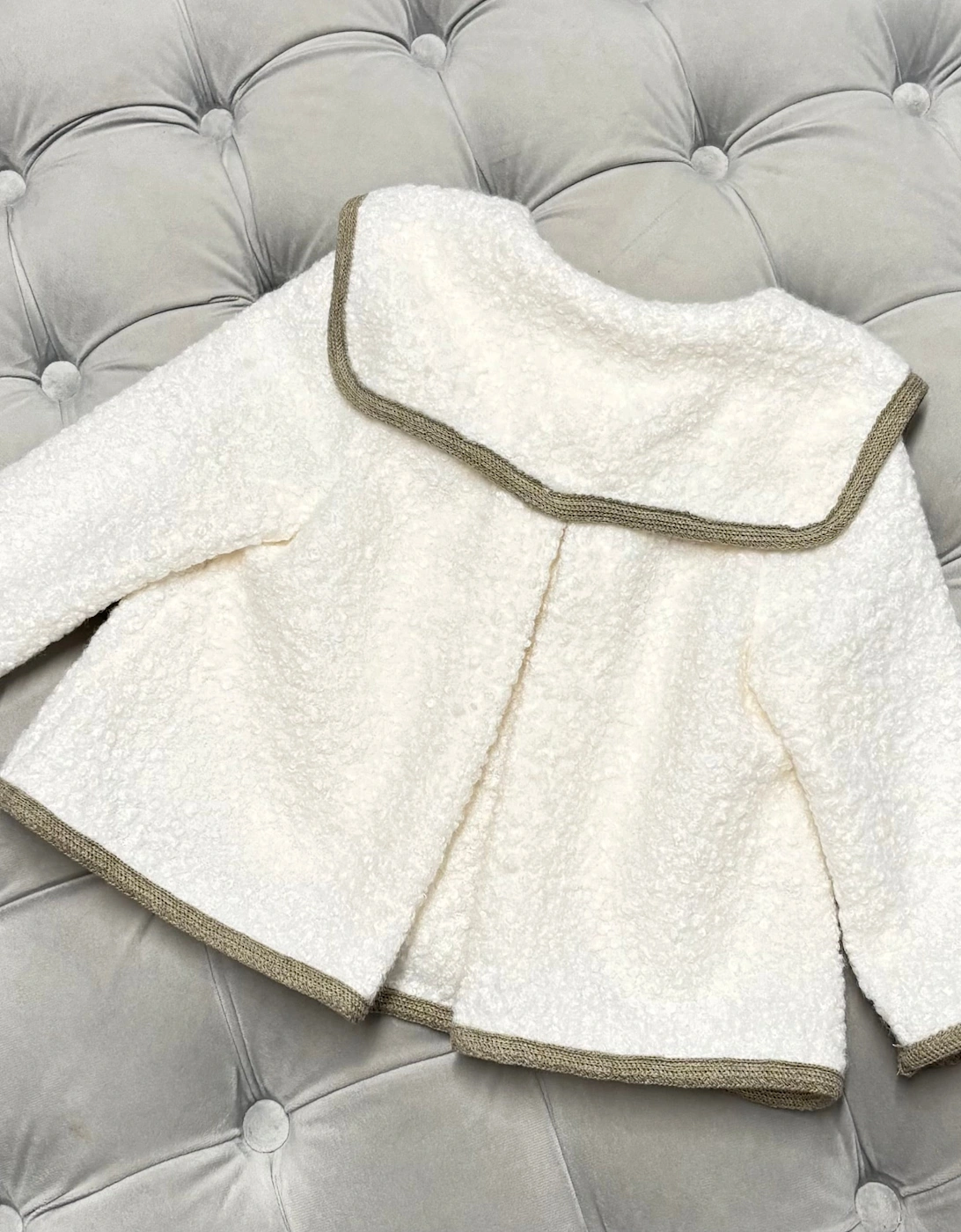 Girls Cream Boucle Brown Trim Jacket