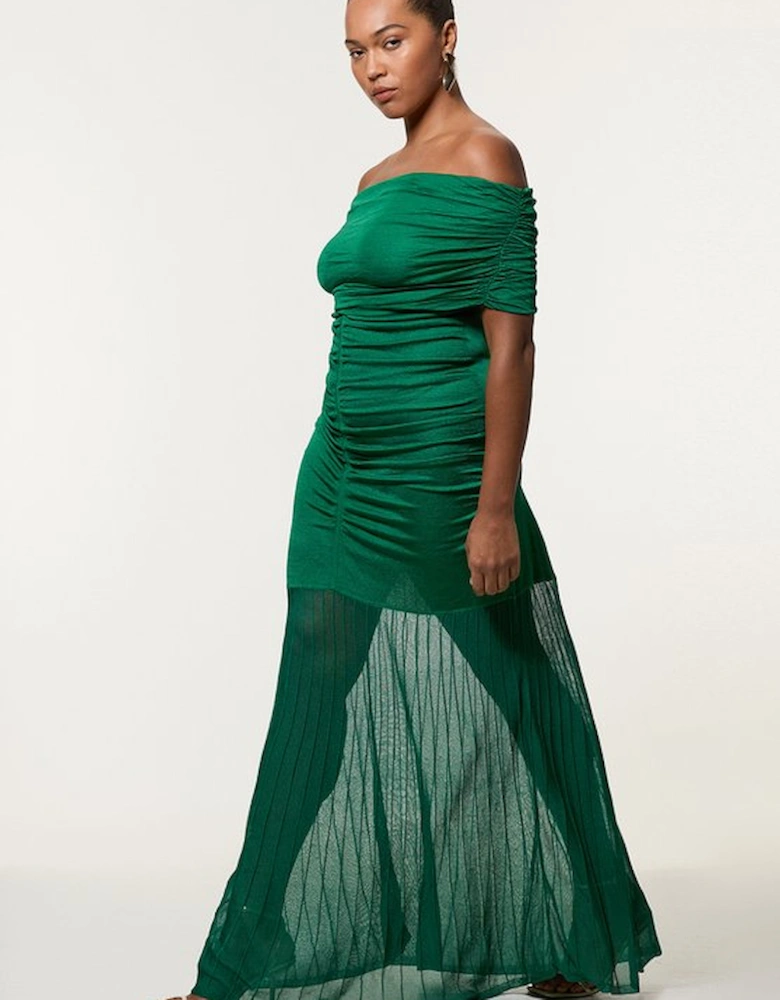 Plus Size Viscose Blend Slinky Sheer Knit Bardot Maxi Dress