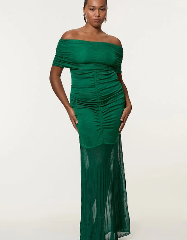 Plus Size Viscose Blend Slinky Sheer Knit Bardot Maxi Dress