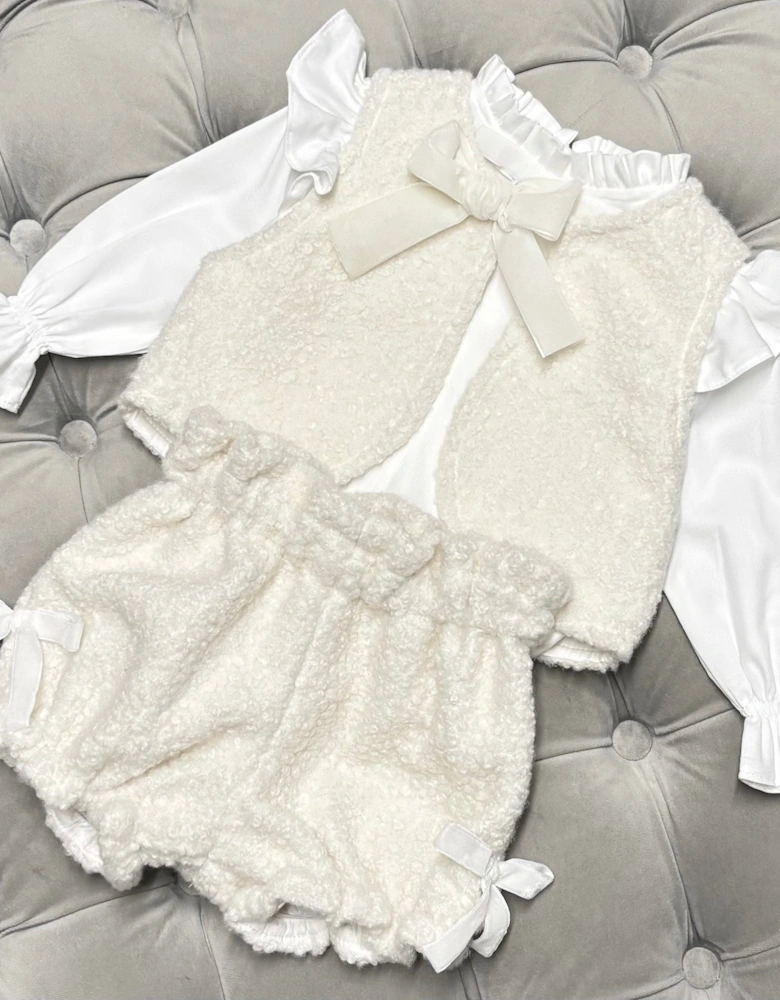 Girls Cream Boucle 3 Piece Short Set