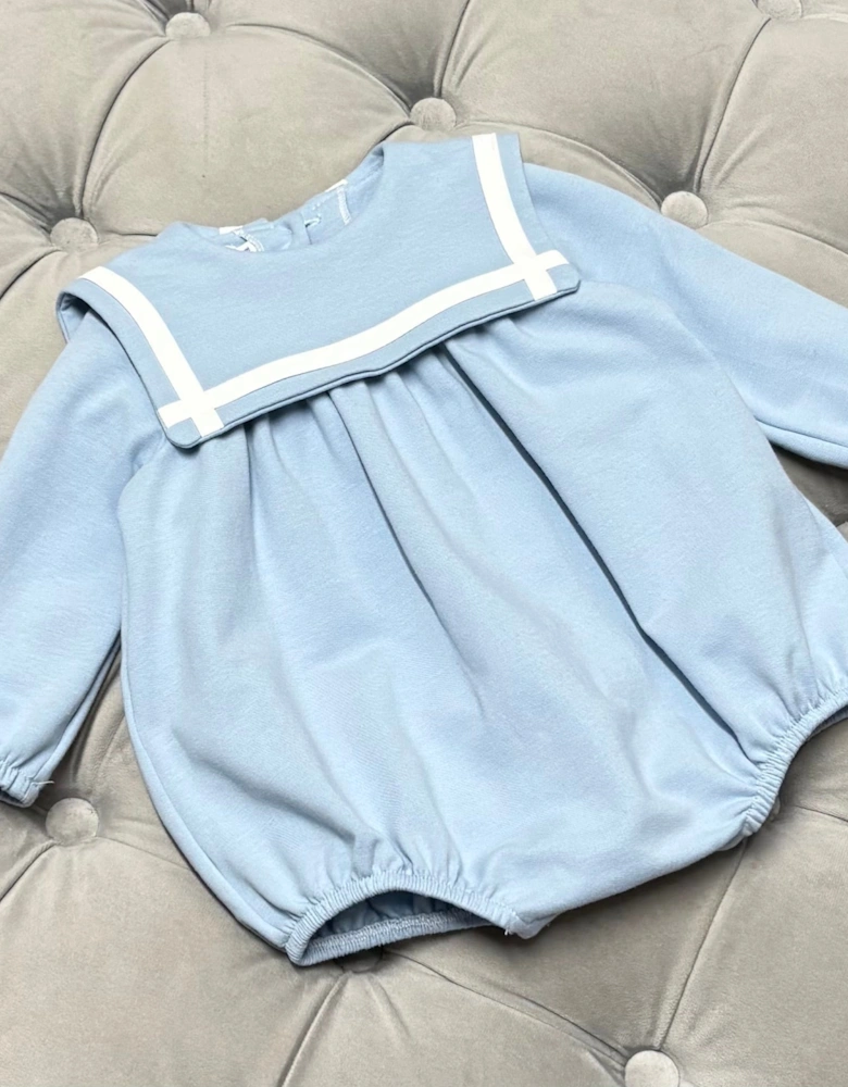 Boys Blue Jersey Sailor Collared Romper