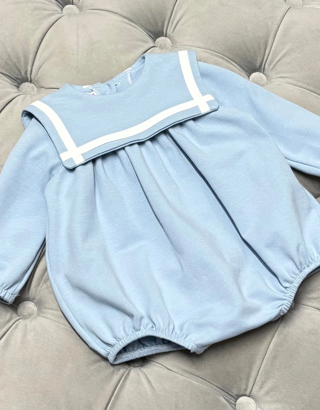 Boys Blue Jersey Sailor Collared Romper, 2 of 1