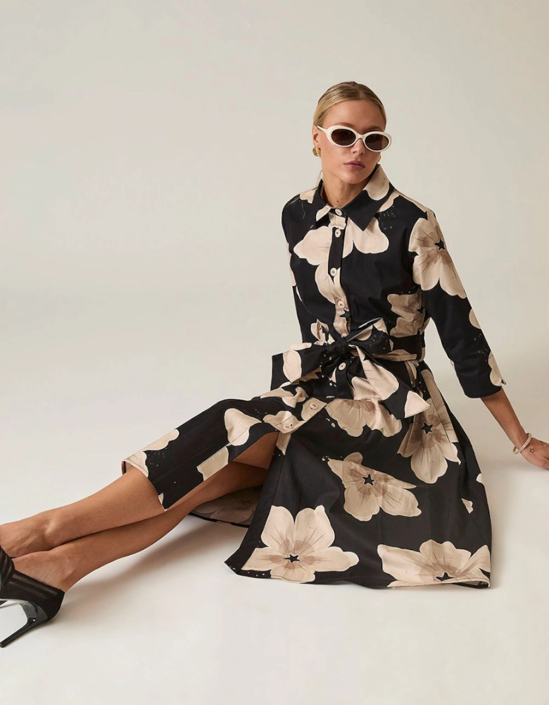Black Flower Cotton Dress