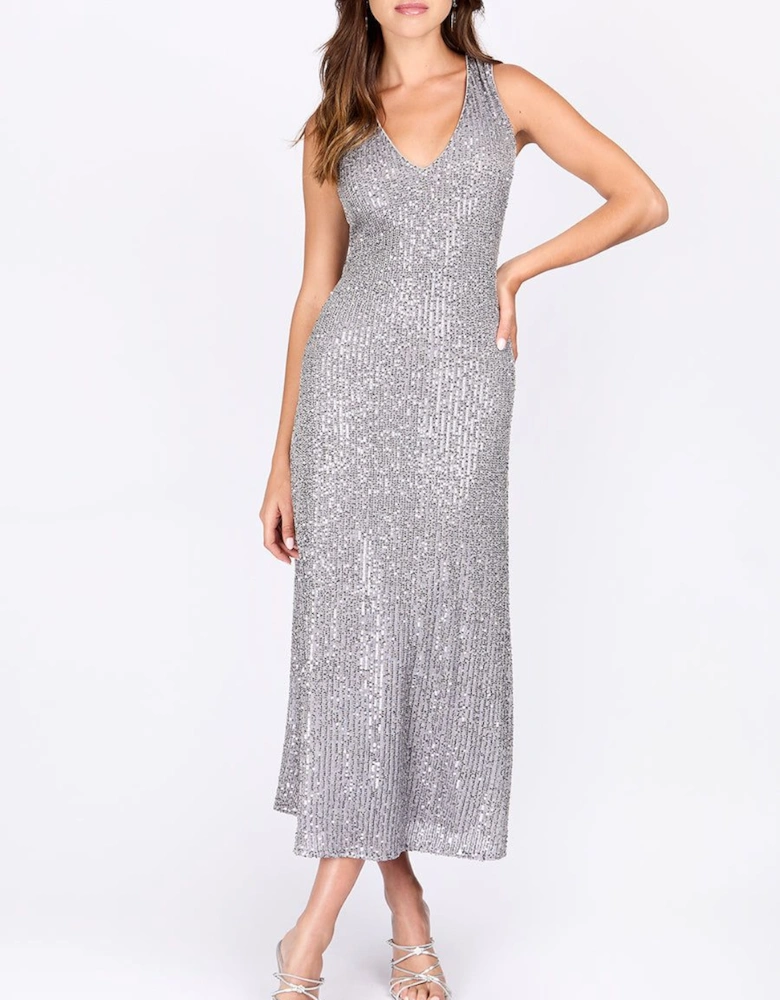 iSKA Gunmetal Sequin Midaxi Dress