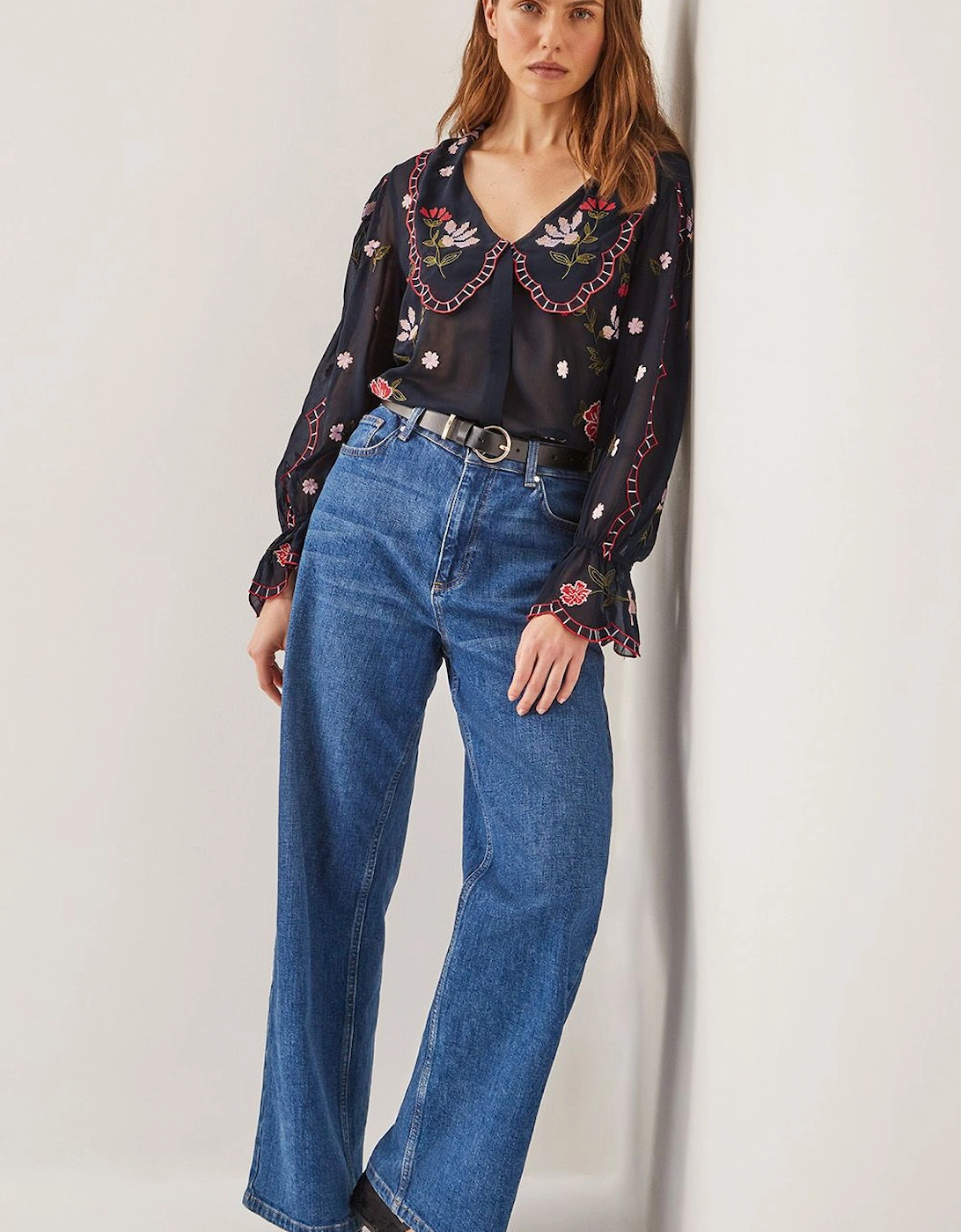 Laila Sheer Embroidered Collar Blouse Black, 2 of 1