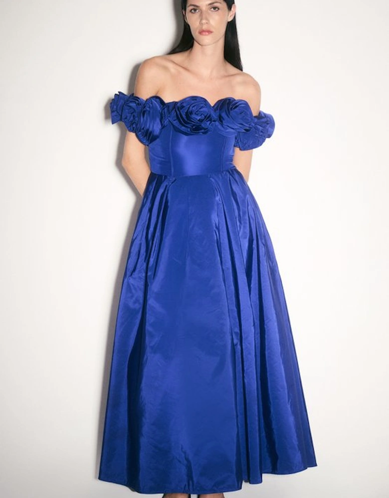 Drama Taffeta Rosette Woven Maxi Prom Dress