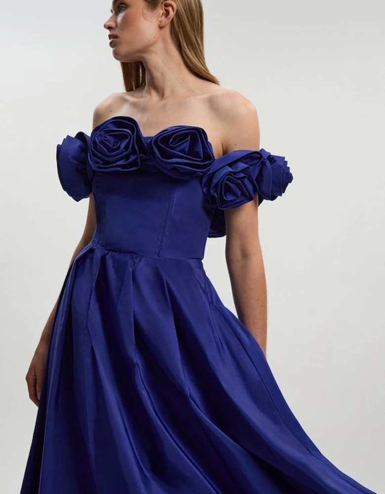 Drama Taffeta Rosette Woven Maxi Prom Dress