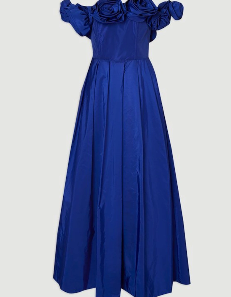 Drama Taffeta Rosette Woven Maxi Prom Dress