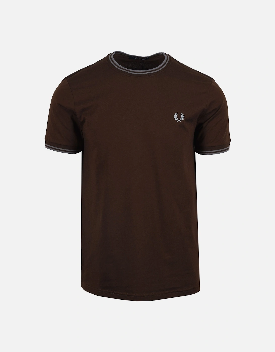 Men's Fred Perry FRED PERRY TWIN TIPPED T-SHIRT BROWN TOBACCO/GREY - Size: 40