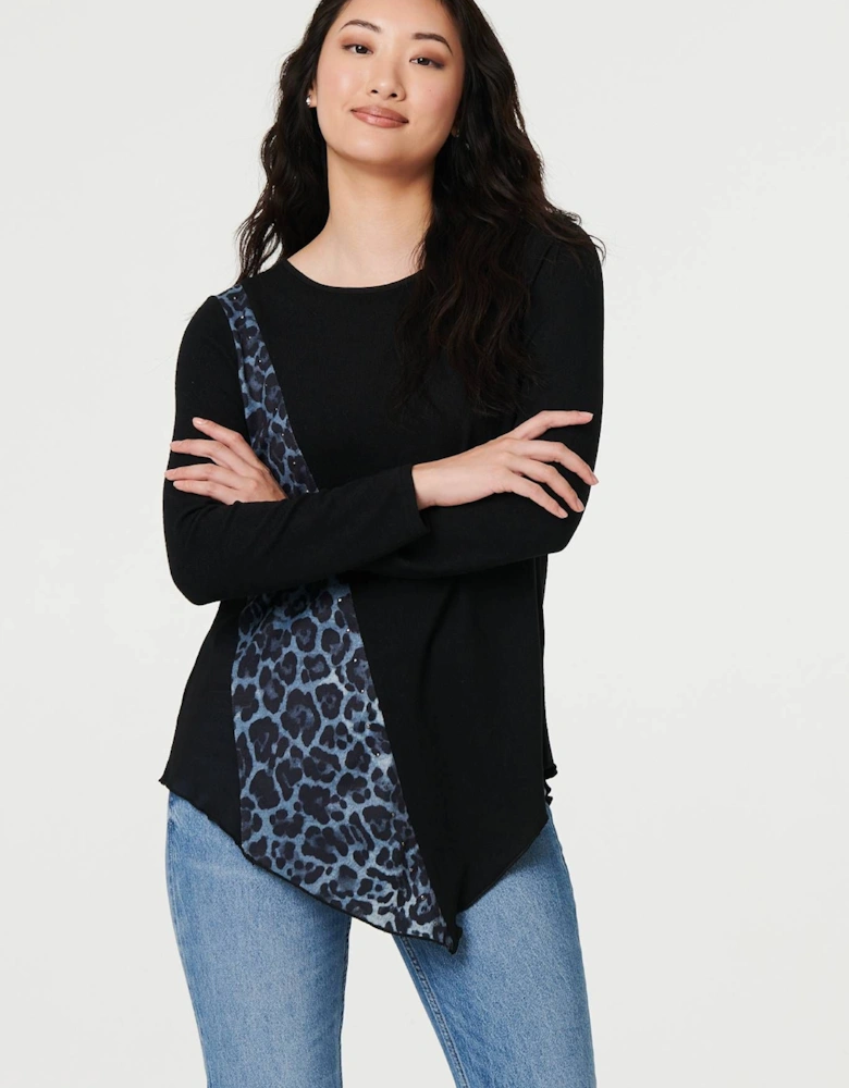 Animal Print Asymmetric Long Sleeve Top